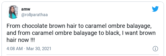 brown hair caramel balayage funny tweet