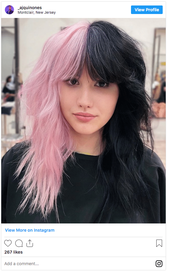 half and half hair black and pink