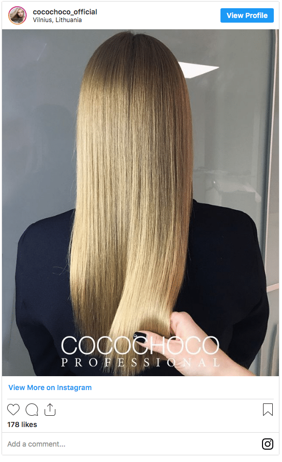 keratin treatment at home blonde hair straight Instagram post