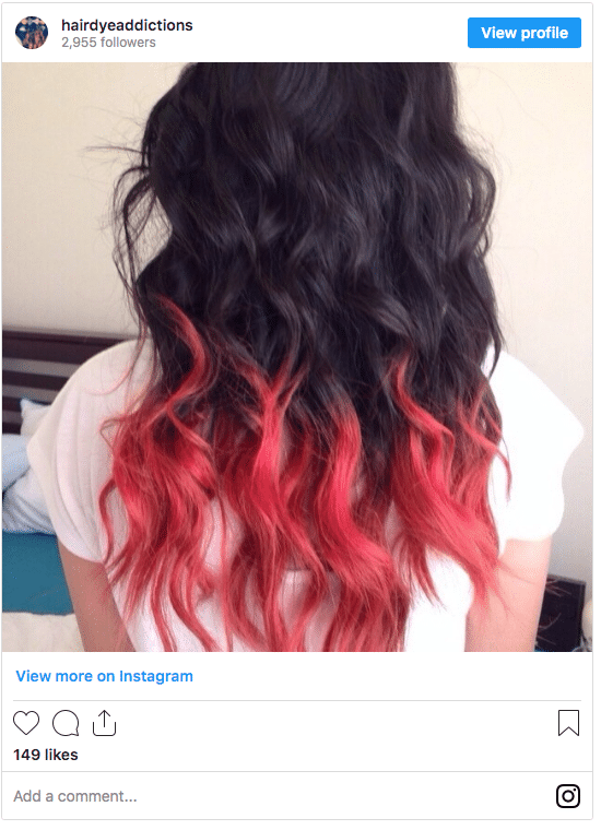 ruby dip dye onyx hair color instagram post