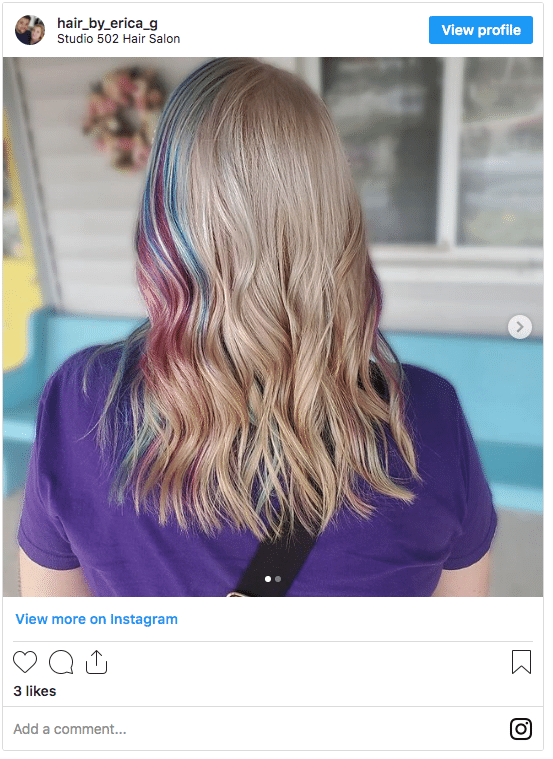 blonde hair purple streaks instagram post