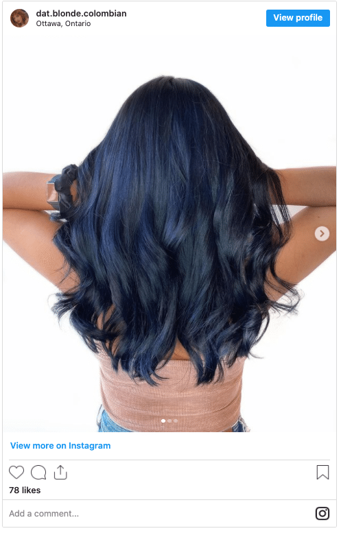 midnight blue hair color instagram post