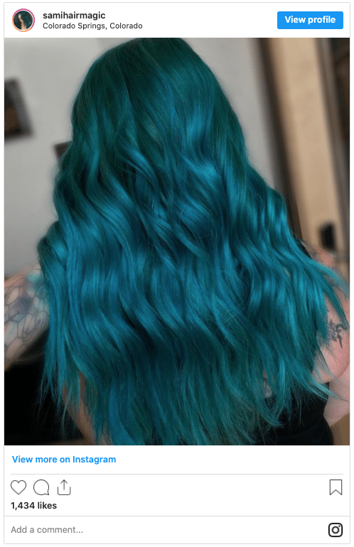 blue-green hair color instagram post