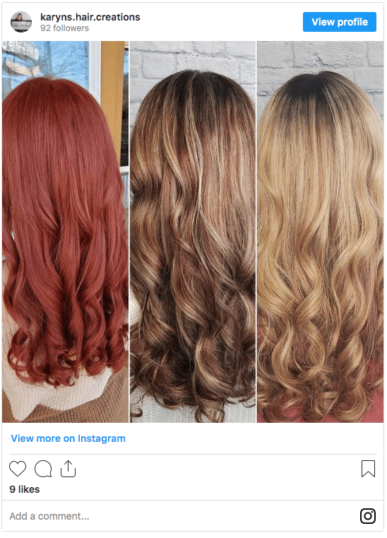 berry hair color to warm blonde instagram post
