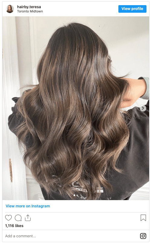 ash brown balyage hair color instagram post