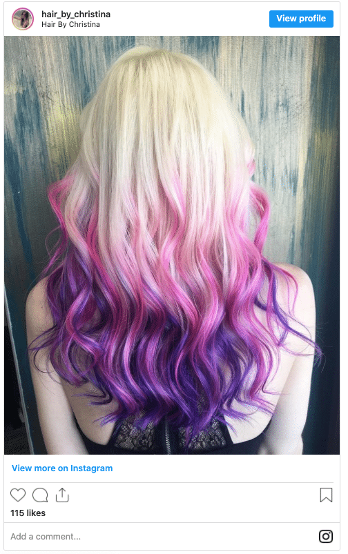 unicorn hair blended purple colour instagram post