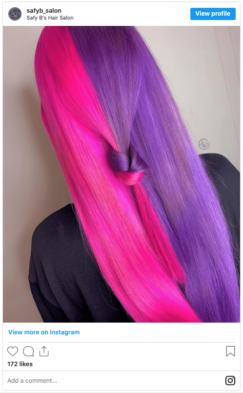 half and half hair split dye instagram post