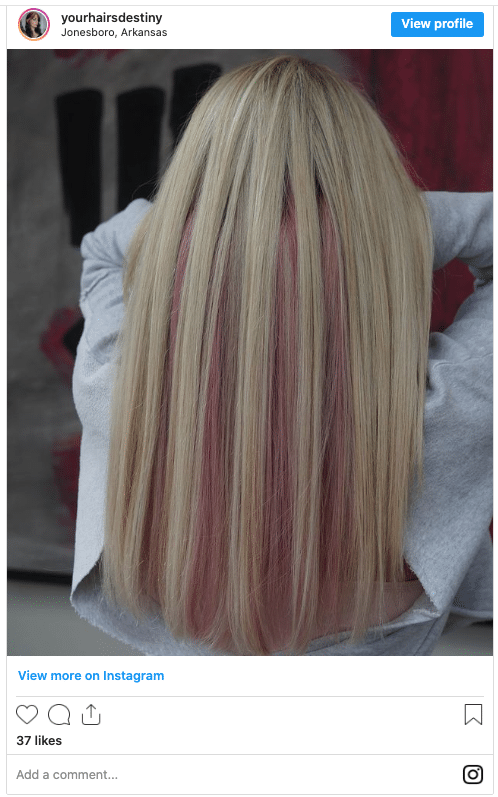 pink highlights peekaboo hair style instagram post