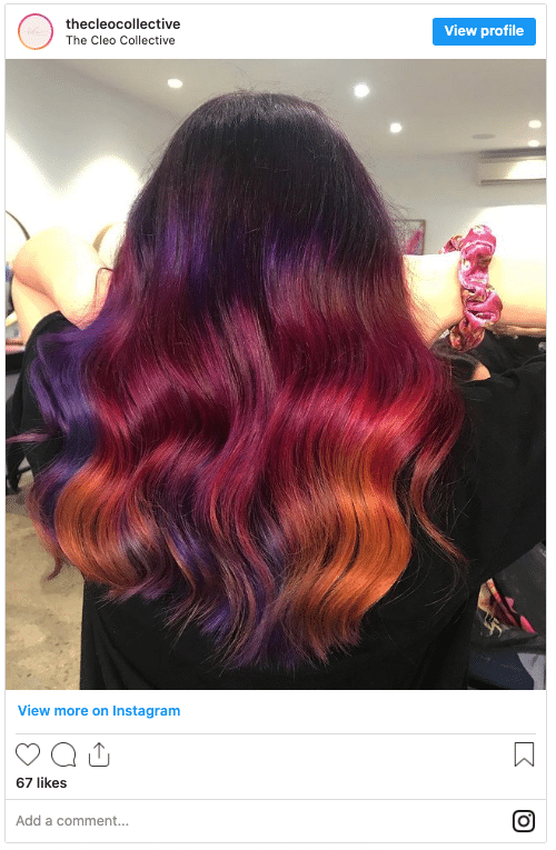 burgundy, vibrant red and orange hair instagram post