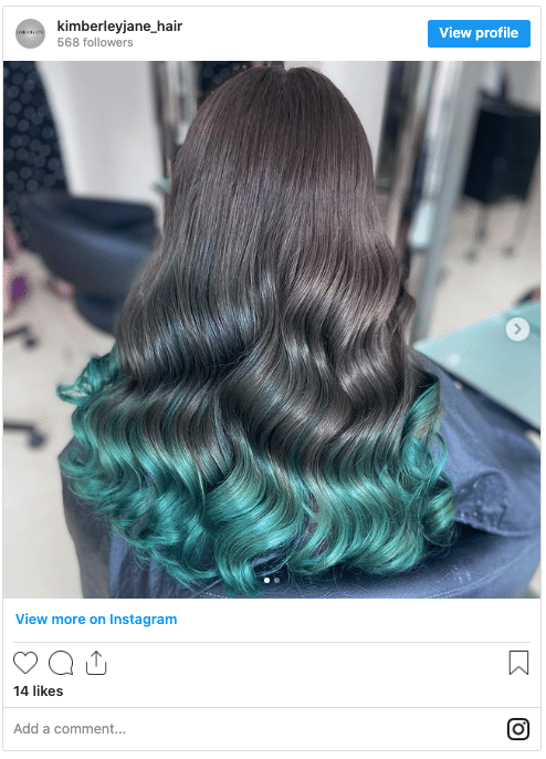 black hair with teal tips instagram post