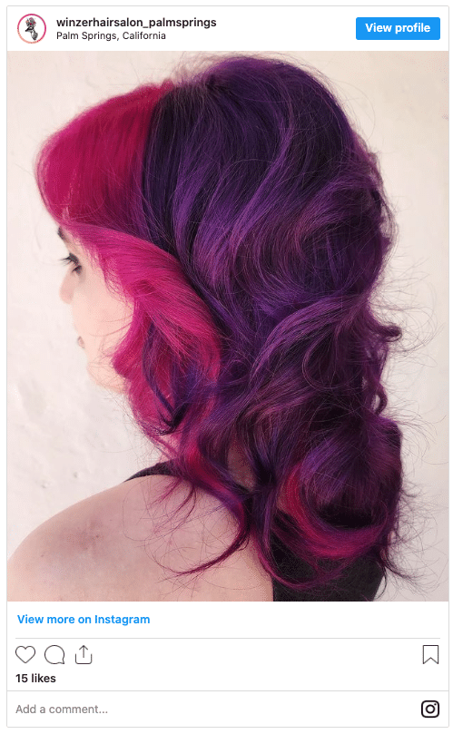 purple hair pink streak instagram post