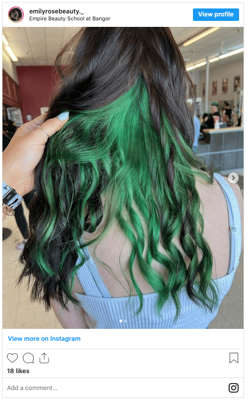 peekaboo hair black and green instagram post