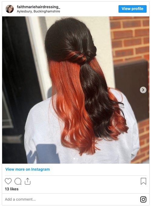 peekaboo hair underneath hair dye instagram post
