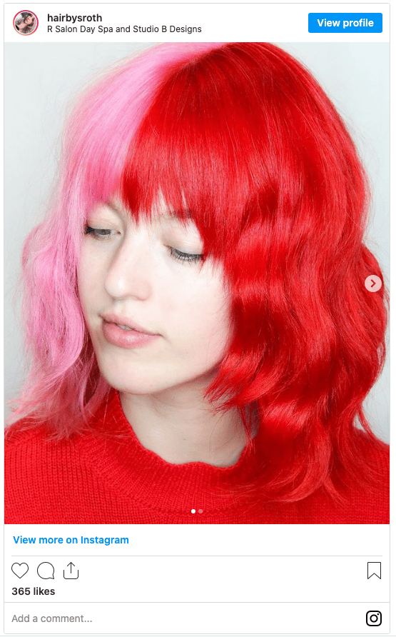 red and pink hair color block