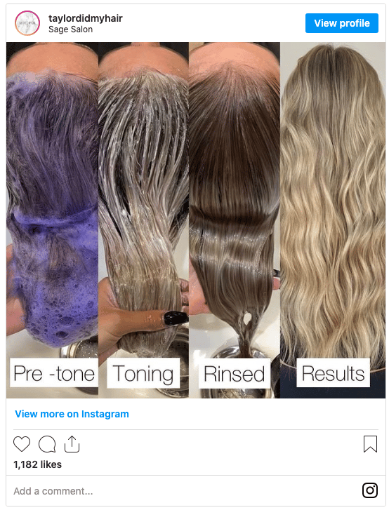 hair toner wet hair before and after instagram post