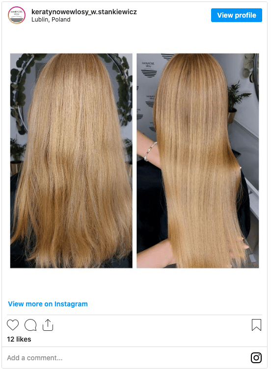 blonde hair treated with keratin instagram post