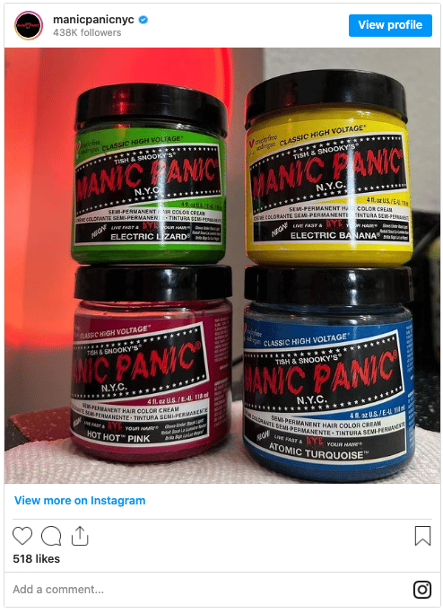 How long does Manic Panic last? hair dye product shot instagram post