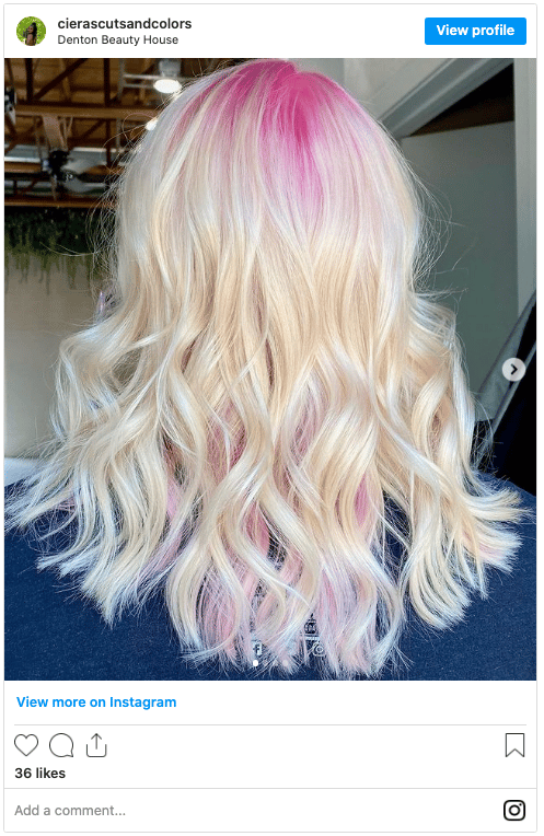blonde hair with pink roots instagram post