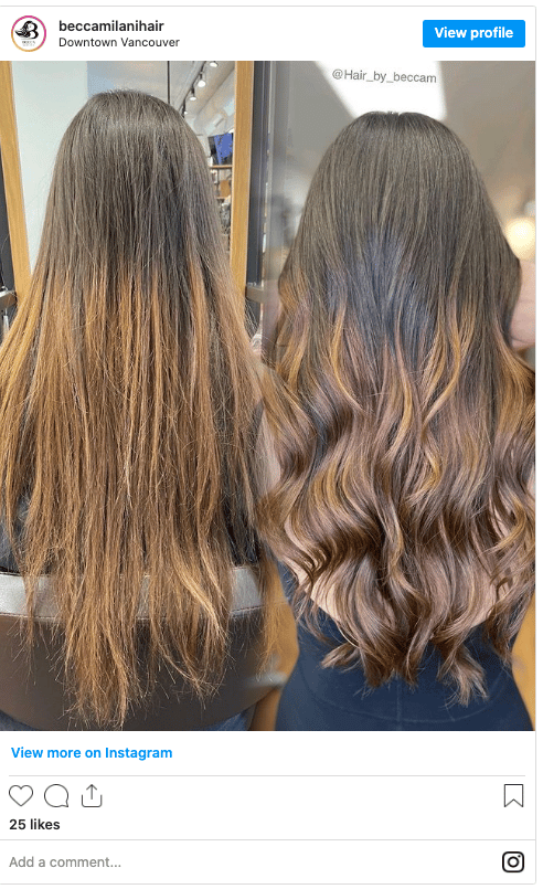 brunette brassy. hair before and after instagram post
