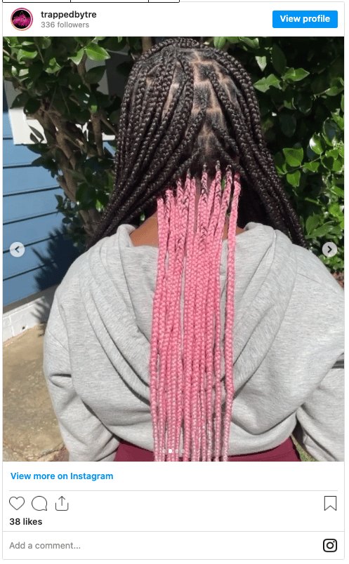 bubblegum pink braids on black hair instagram post