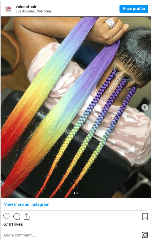 rainbow braids on black ahir instagram post