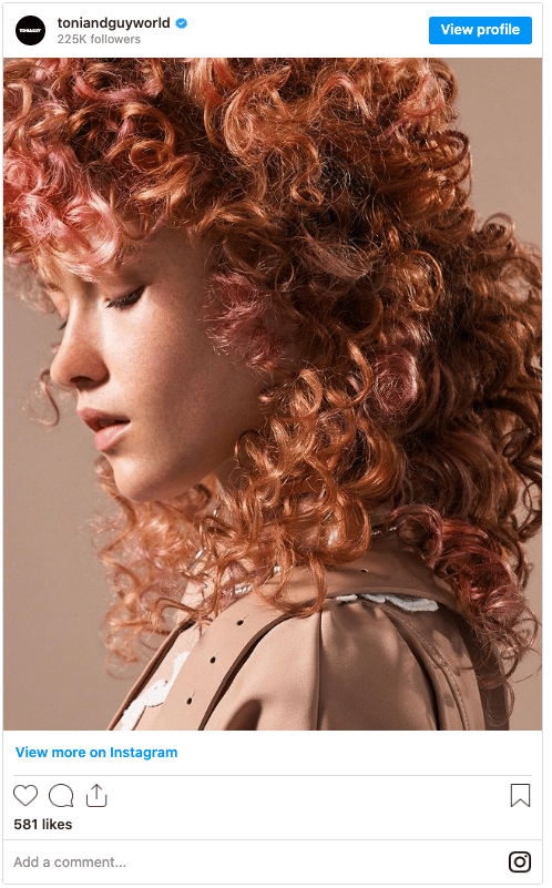 Celebrating enhanced curls with this permed look from our 2022 Trend Report.
Complete with subtle pink colour that works perfectly with the models copper red
tones instagram post
