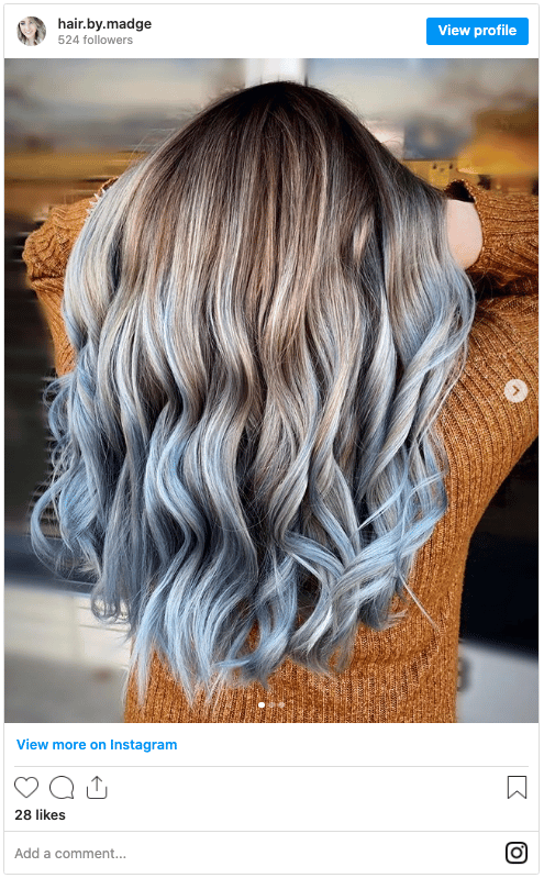 silver blue ombre balayage highlights instagram post