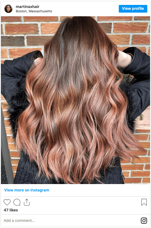 rose gold balayage hair instagram post