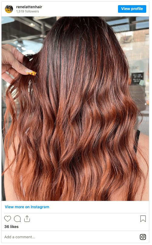 copper balayage hair instagram post