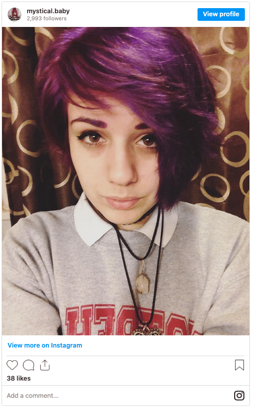 emo gir purple hair frizz instagram post