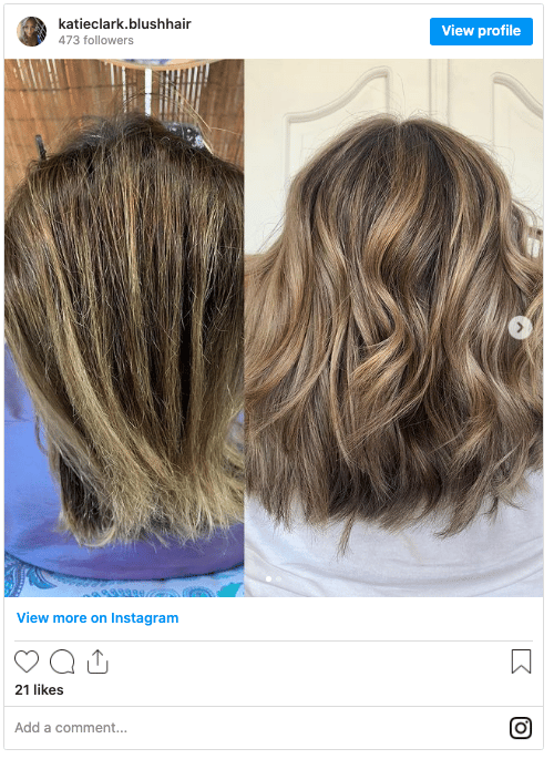 hair color banding before and after in blonde hair instagram post