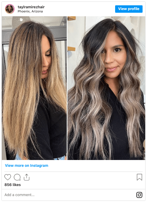 reverse balayage before and after ash blonde hair instagram post