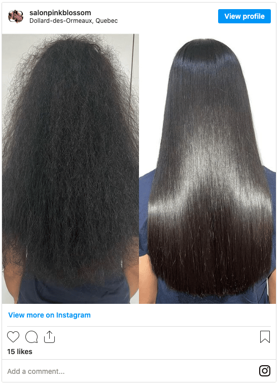 natural hair before and after keratin treatment instagram post
