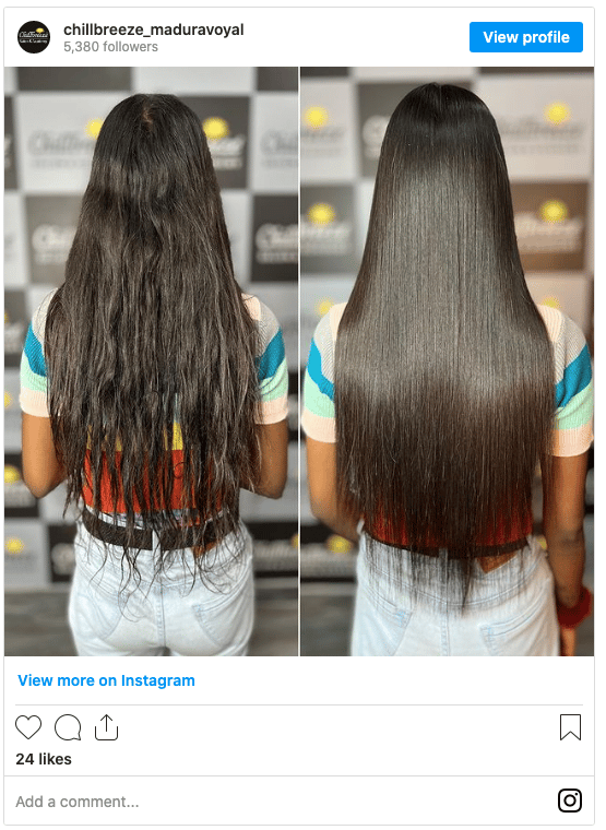 curly hair before and after keratin treatment instagram post