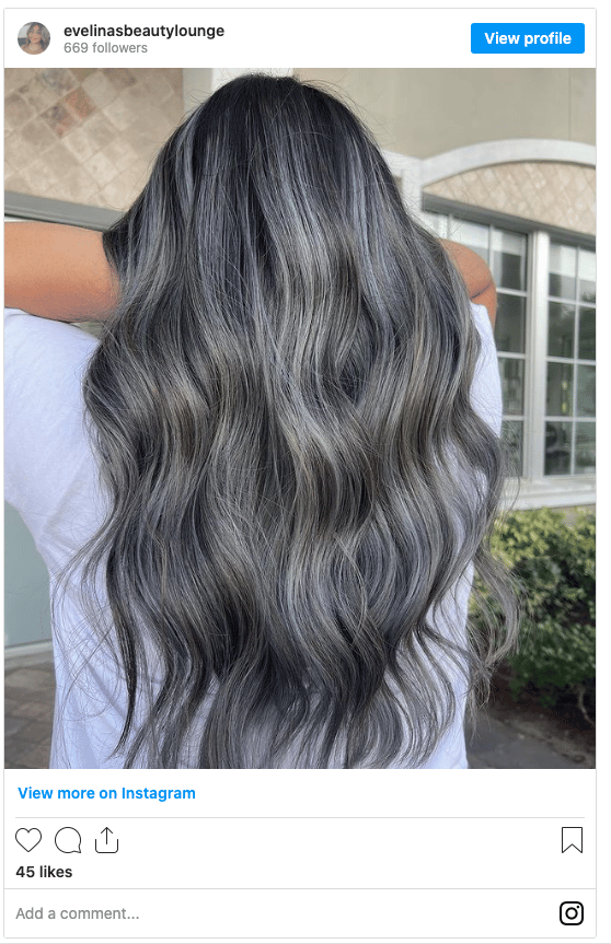 dark gray balayage hair instagram post