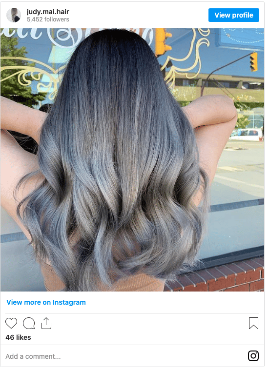 smokey charcoal hair color instagram post