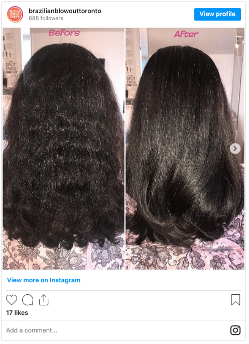 natural hair curly hair brazilian blowout before and after instagram post