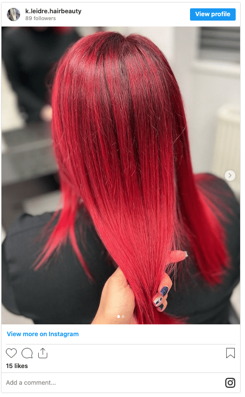 best red hair dye fire engine red instagram post