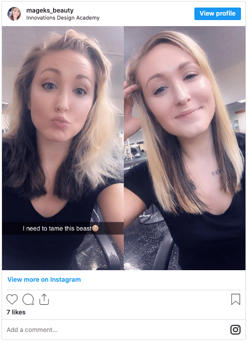 frizzy hair before and after bleached blonde hair instagram post