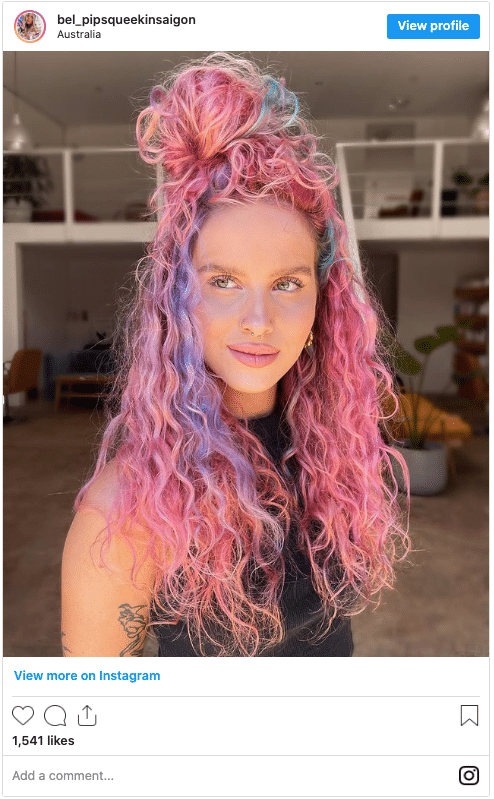 how to dye curly hair - pink and purple curly hair instagram post