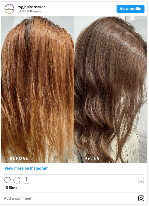 purple toner on copper hair instagram post