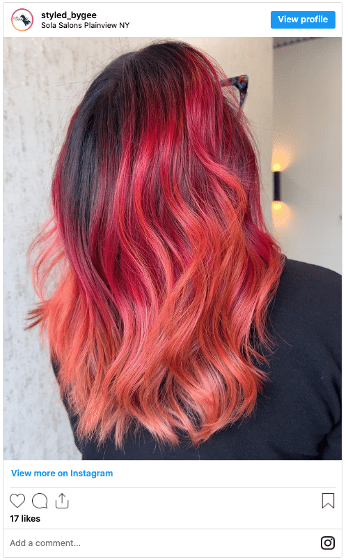 vibrant redhead balayage ombre instagram post