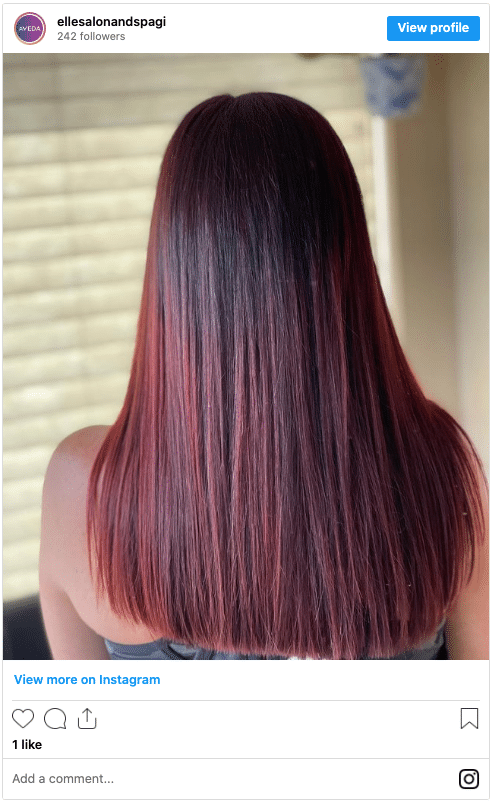 burgundy cherry balayage on straight hair instagram post