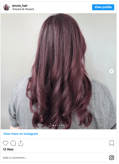 red violet cherry chocolate hair instagram post