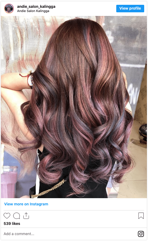 mahogany and berry balayage hair instagram post