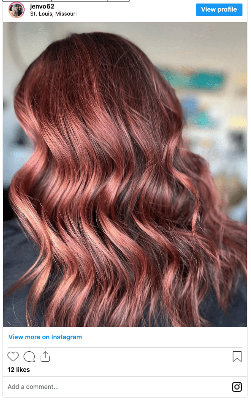 mahogany rose gold hair instagram post