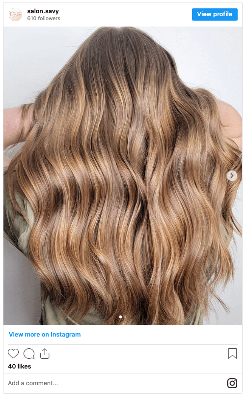caramel golden blonde and cinnamon toffee full head balayage instagram post