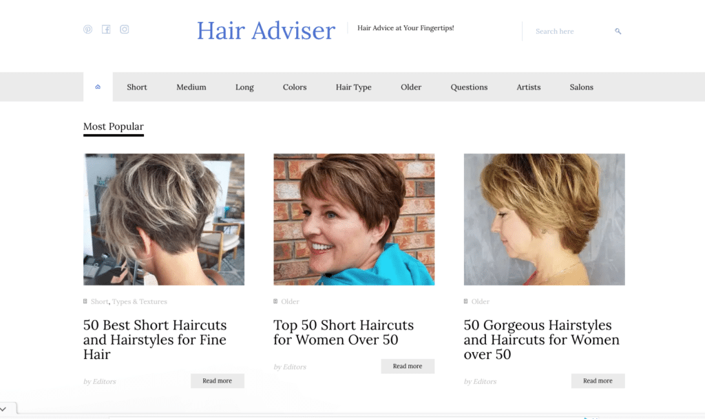 hair adviser homepage