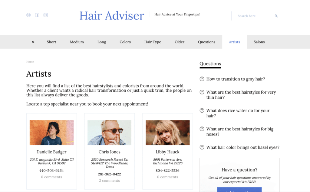 hair artists search image