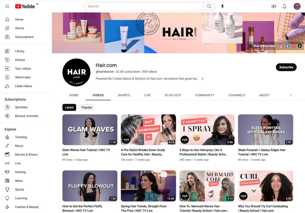 hair.com you tube channel